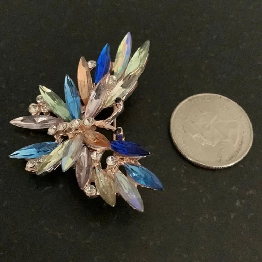 Men’s Blue Lyra Butterfly Lapel Pin, Vintage Style Colorful Crystal Brooch